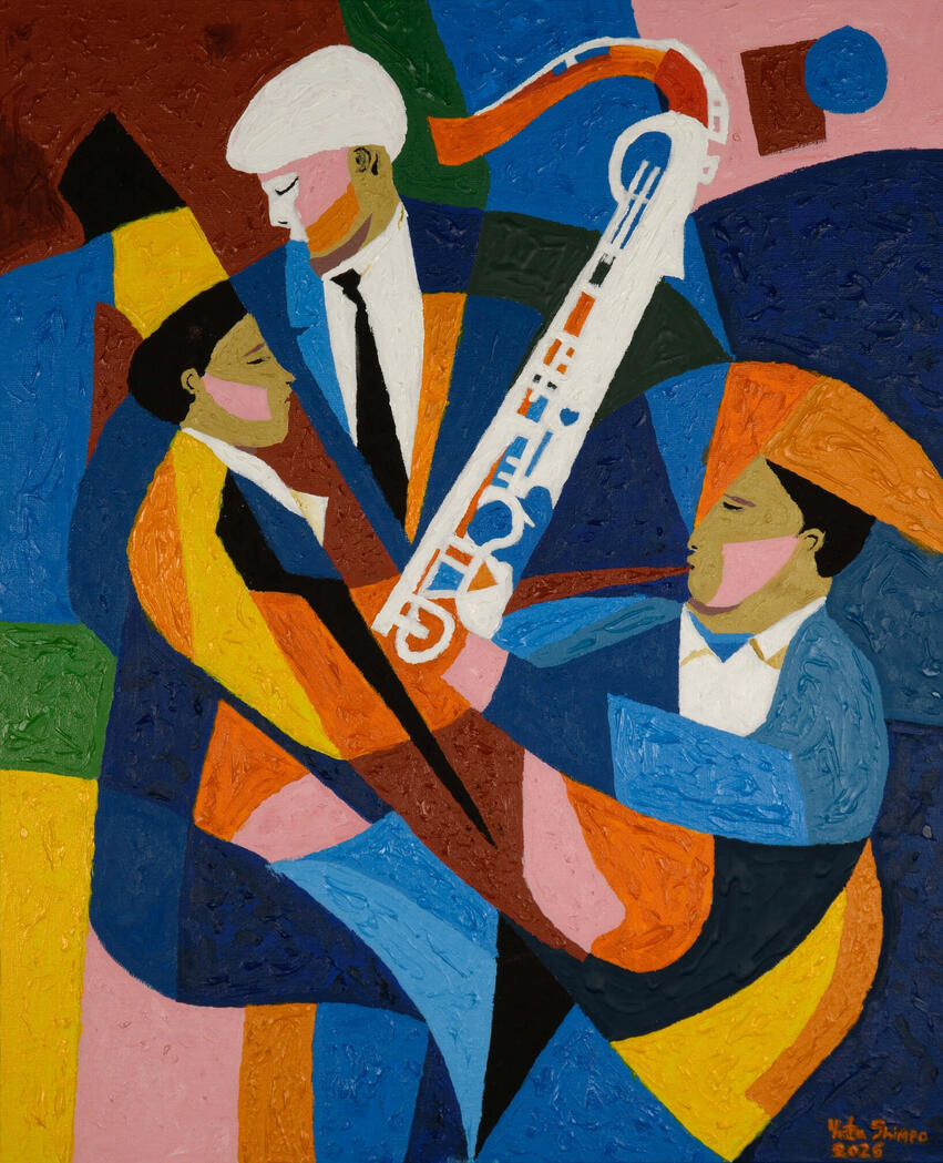 Three musicians engage in tight, interwoven dialogue. This piece explores the intimate call-and-response and collective listening that defines the power of a small jazz group.